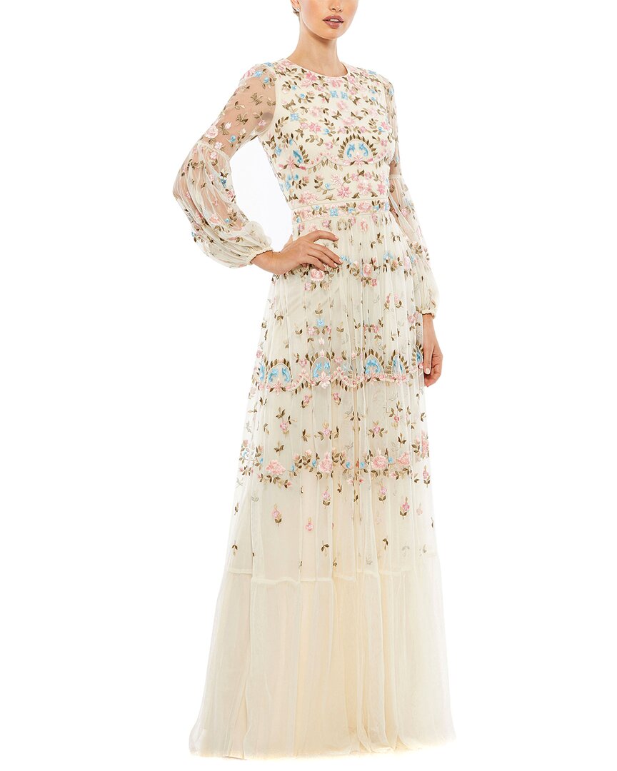 Shop Mac Duggal Embroidered High Neck Illusion Sleeve Tiered Gown