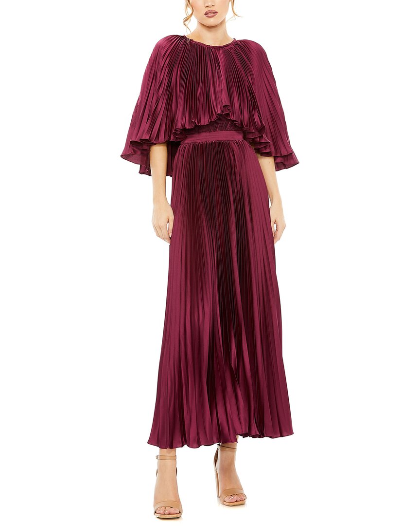 Mac Duggal Pleated Caplet T-length Gown Dress In Burgundy