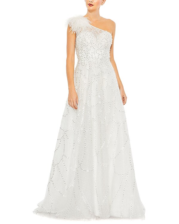Mac Duggal Embellished One-Shoulder A-Line Gown