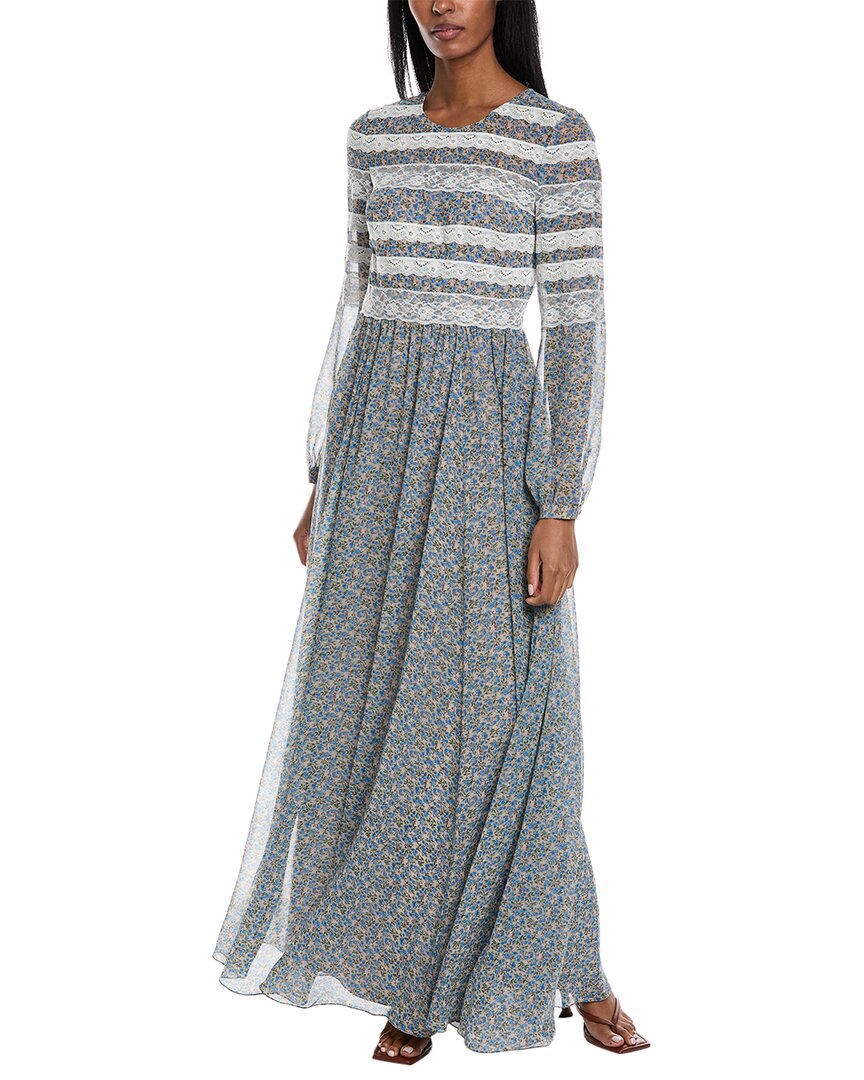 Shop Mikael Aghal Lace Gown In Blue