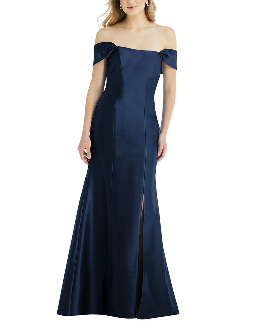 Shop Alfred Sung Off-the-shoulder Bow-back Satin Trumpet Gown