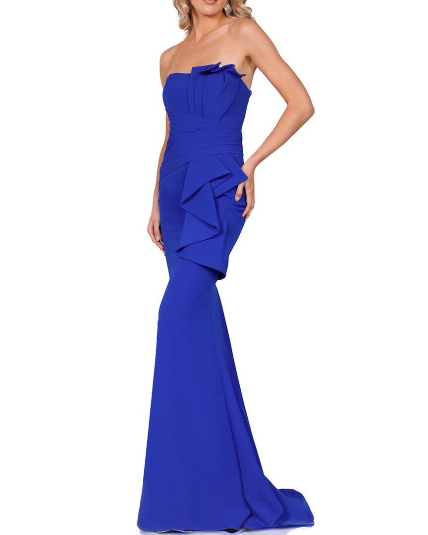 Terani Strapless Peplum Dress In Blue