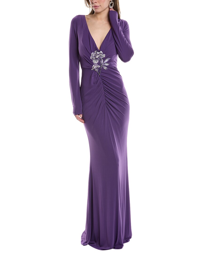 Shop Marchesa Notte Jersey Drape Gown In Blue