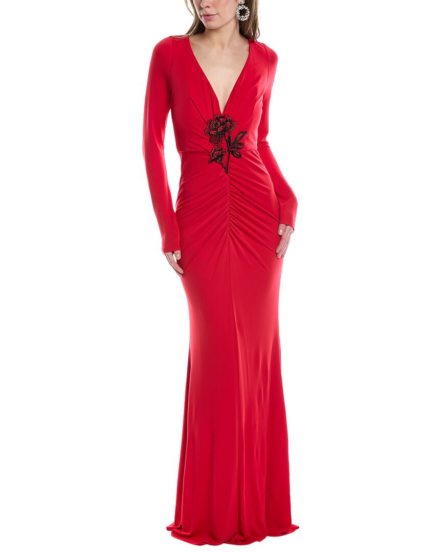 Shop Marchesa Notte Jersey Drape Gown In Red