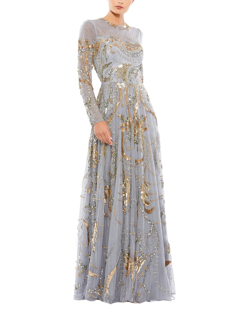 Mac Duggal Long Sleeve Embellished Illusion Evening Gown