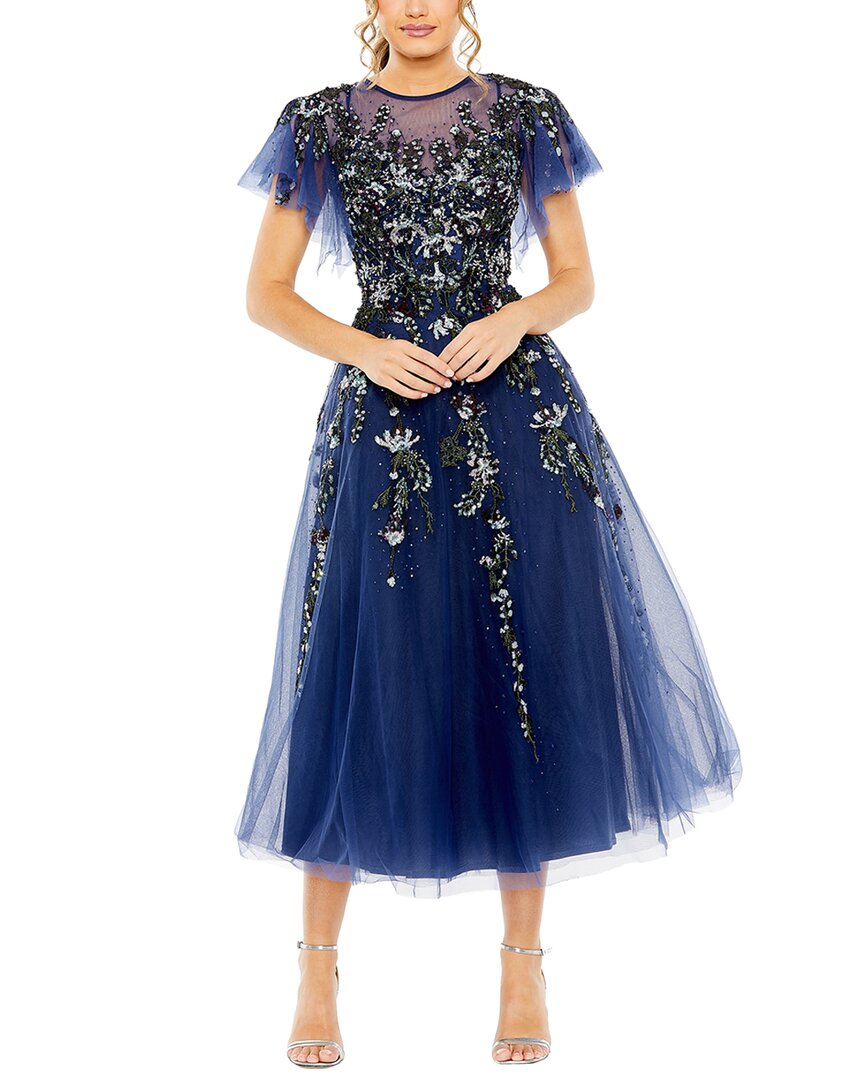 Shop Mac Duggal Flutter Sleeve High Neck Embellished Floral Dress
