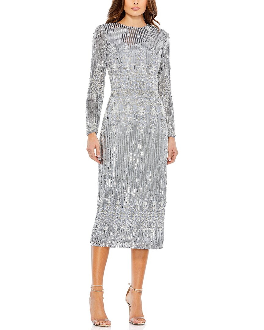Shop Mac Duggal Embellished High Neck Column Dress In Silver