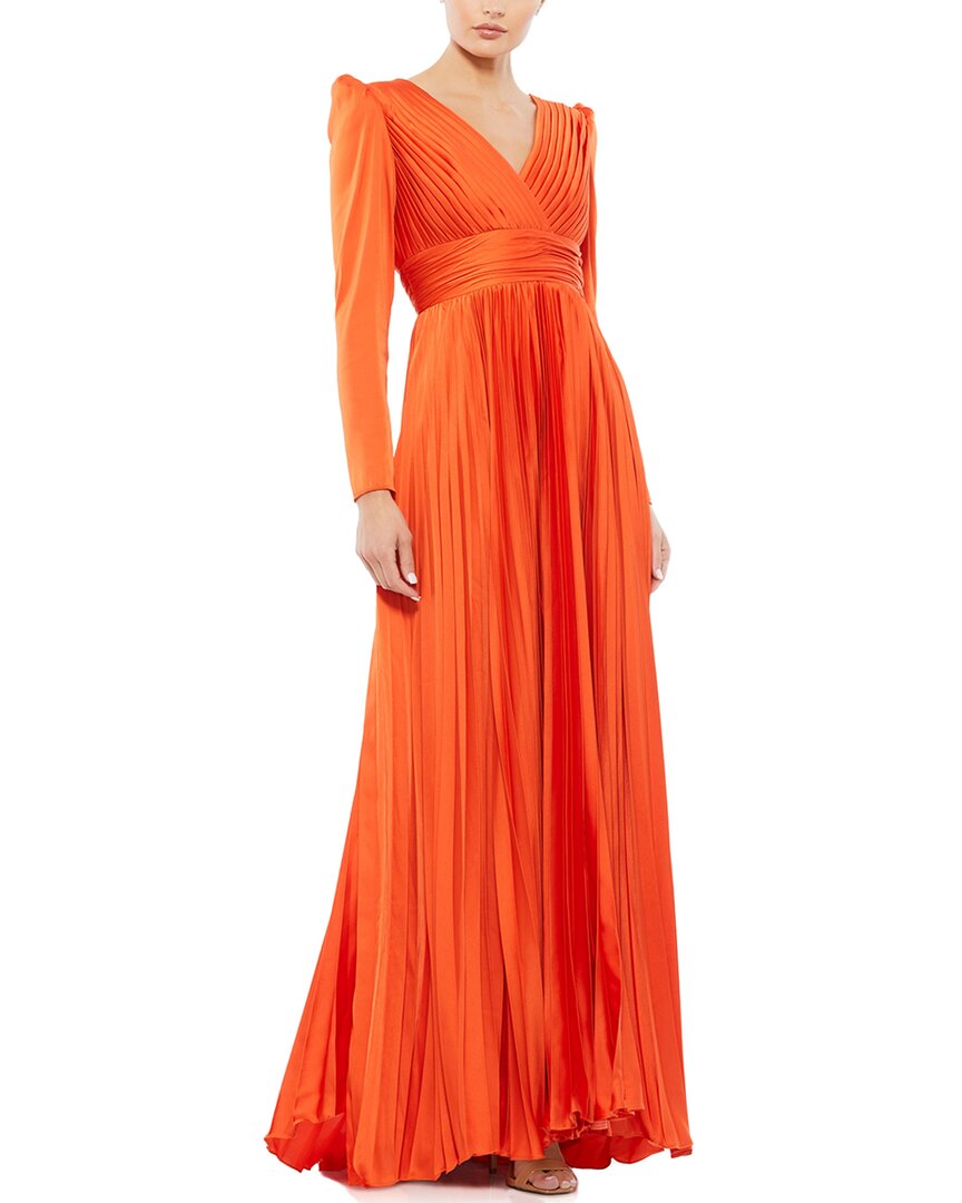 Shop Mac Duggal Pleated V-neck Gown In Orange