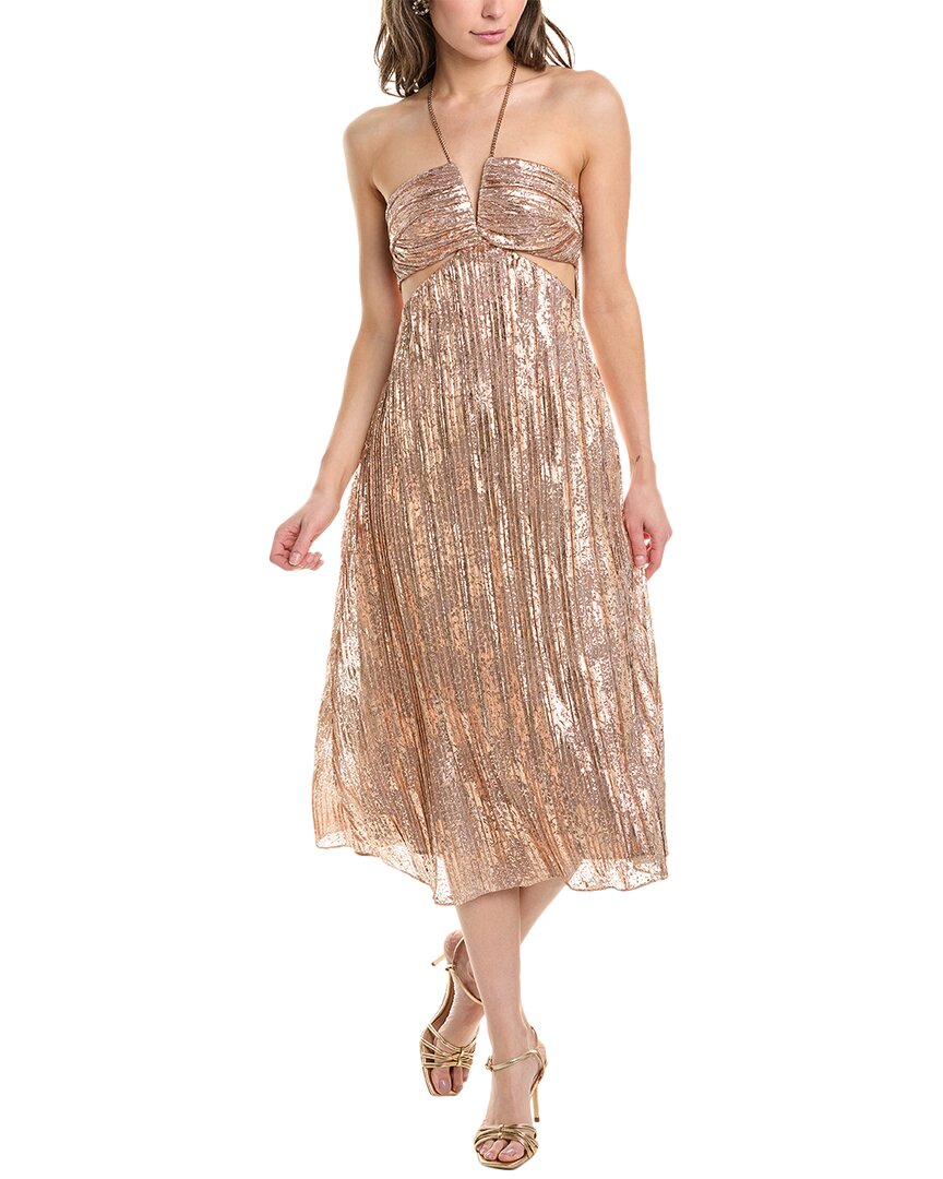 Shop Liv Foster Foil Pleated Cocktail Dress In Metallic