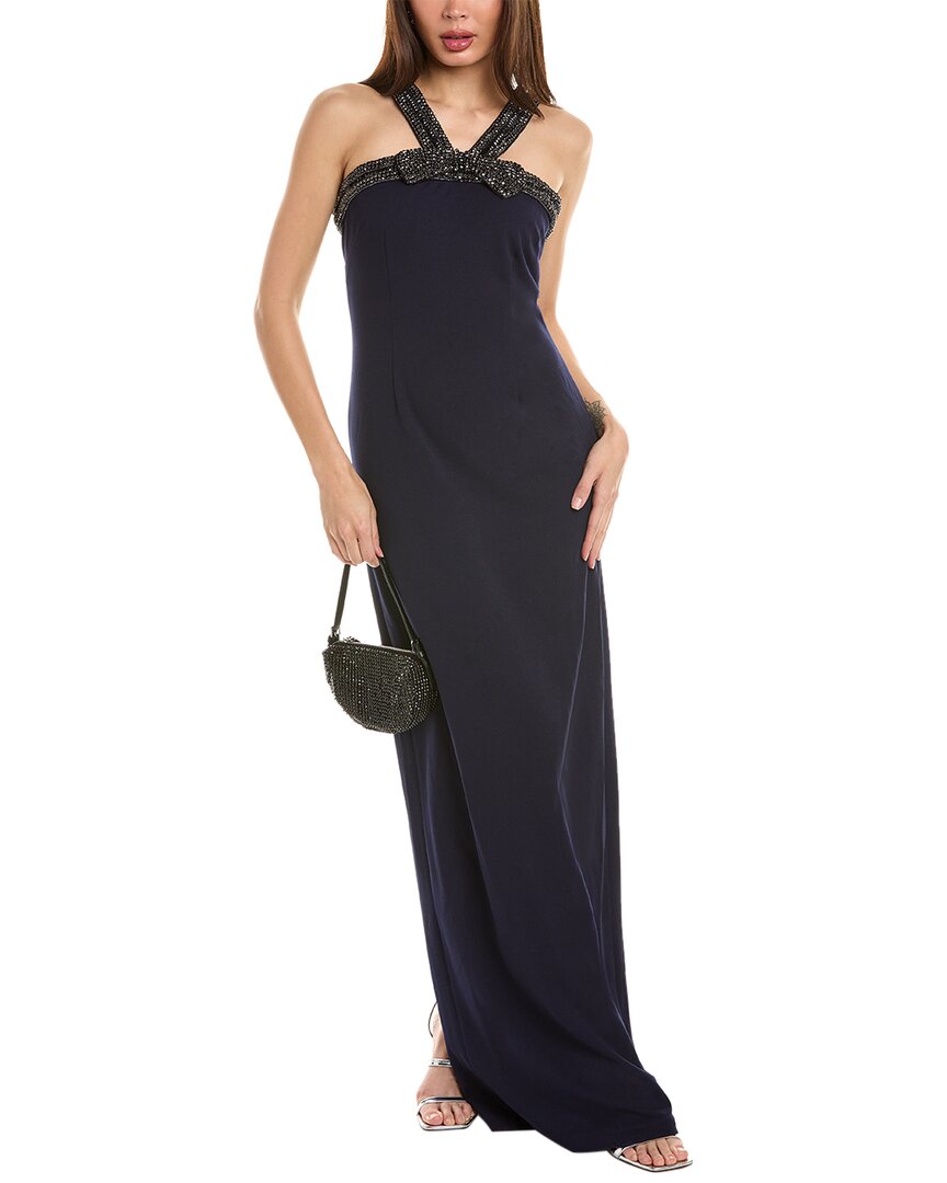 Shop Emily Shalant Crystal Bow Gown In Blue