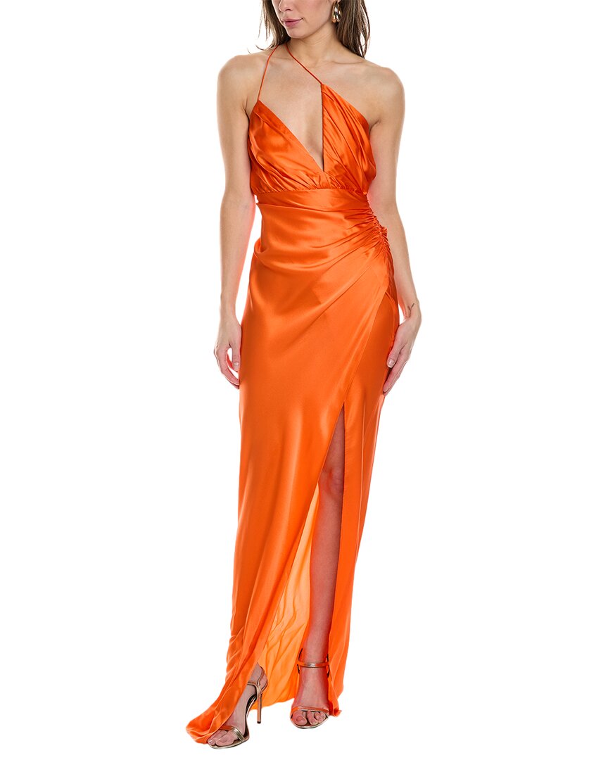 Shop The Sei Asymmetrical Plunging Silk Gown In Orange