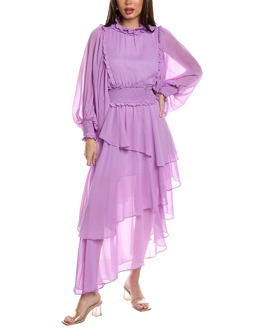 Shop Bonheur D'amour Lace Ruffle Maxi Dress In Purple