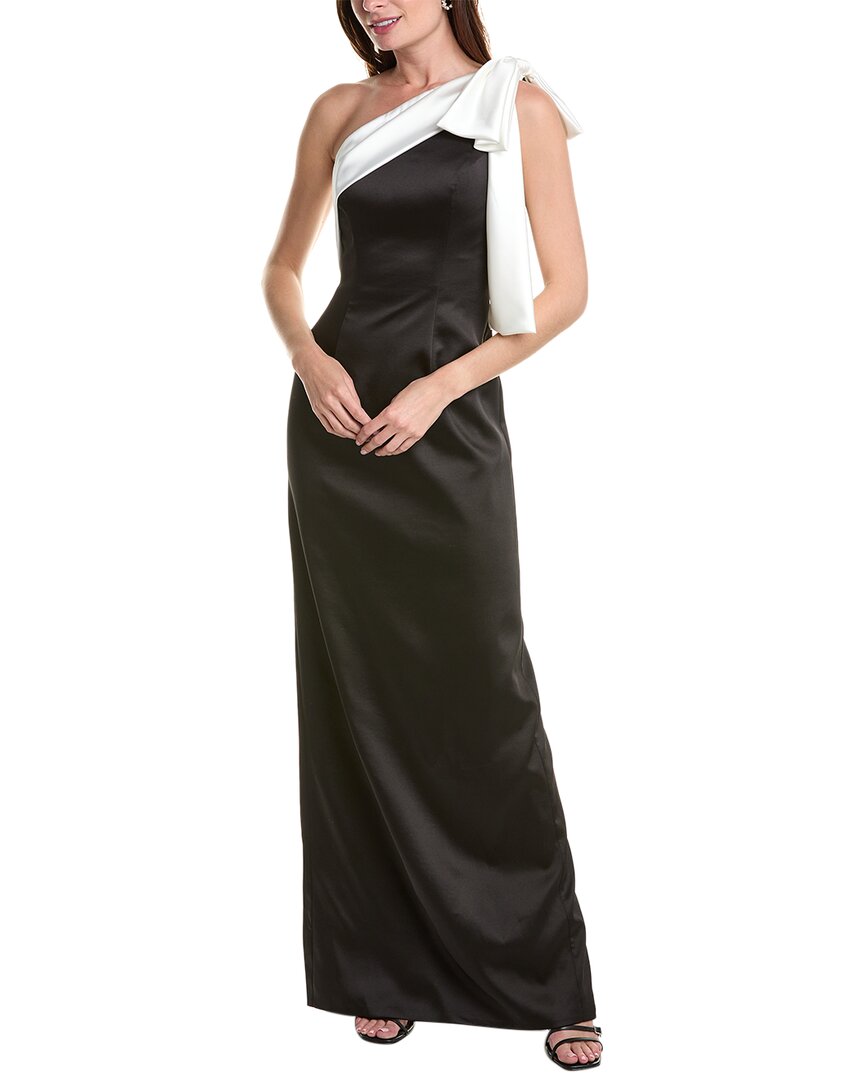 Shop Rene Ruiz One-shoulder Satin Column Gown In Black