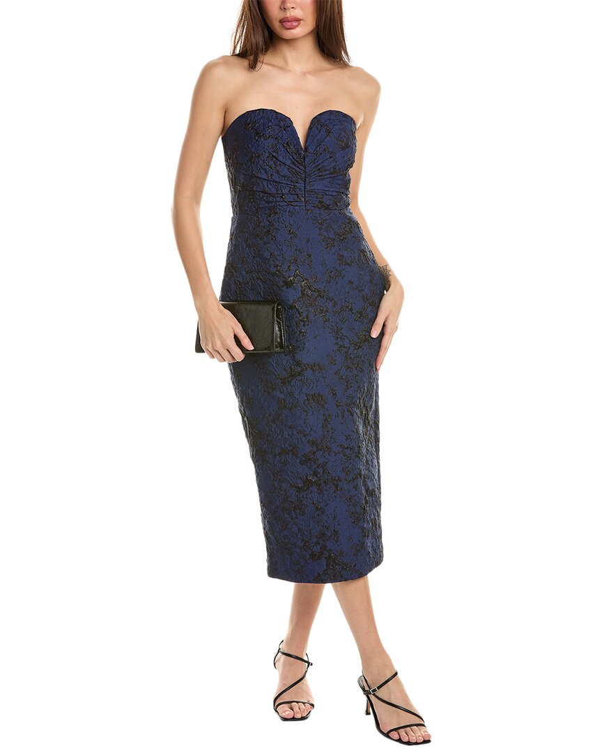 Shop ml Monique Lhuillier Cora Jacquard Midi Dress In Blue