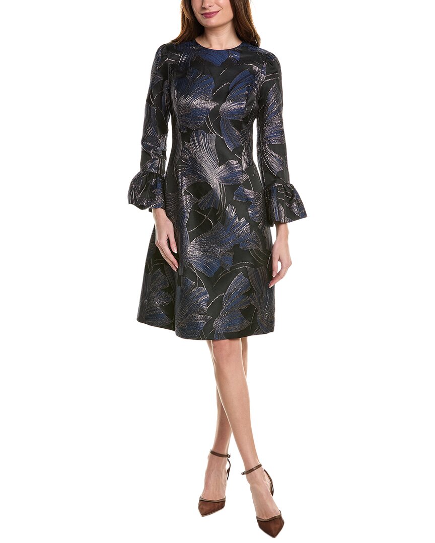 Teri Jon By Rickie Freeman Metallic Jacquard A-line Dress In Black