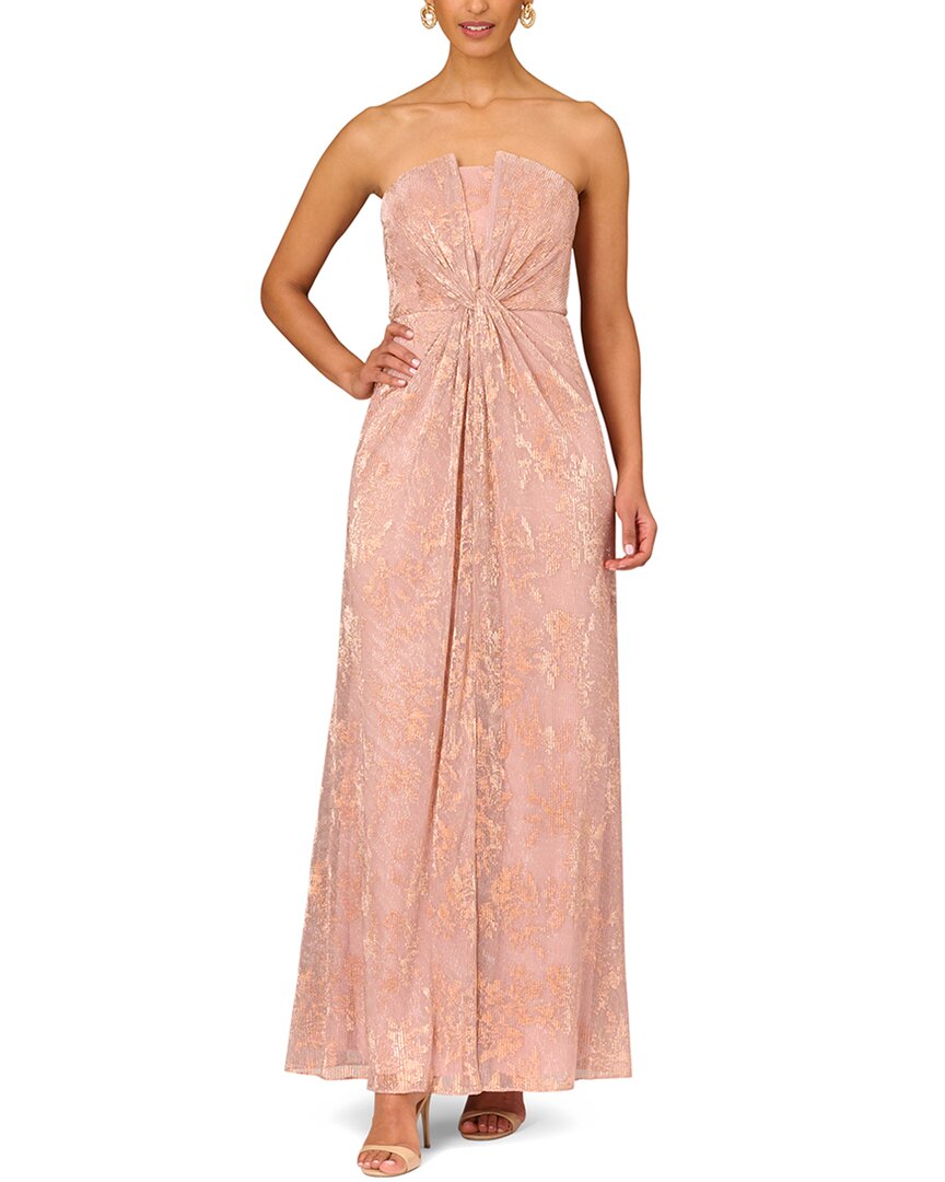 Aidan Mattox Strapless Pleated Gown In Pink