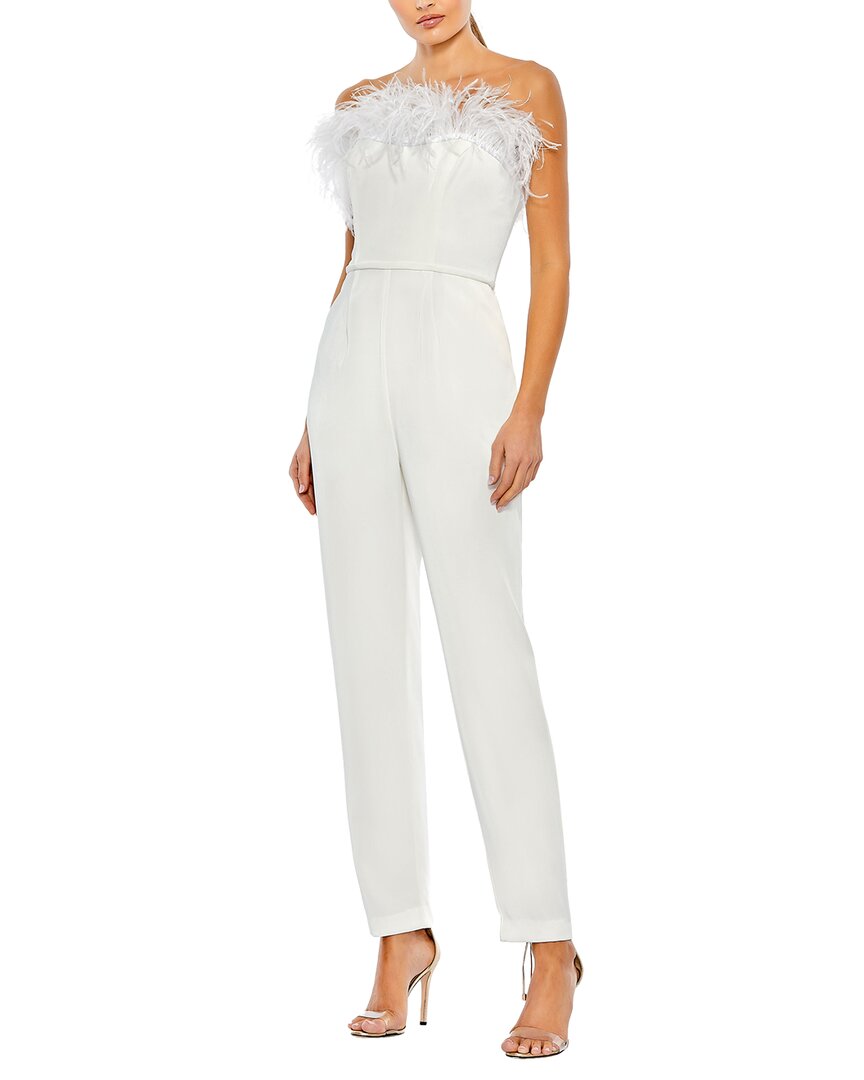 Mac Duggal Strapless Jumpsuit With Feather Trim