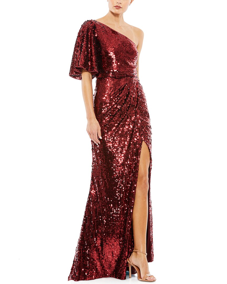 Mac Duggal Sequin One-shoulder Column Gown In Red