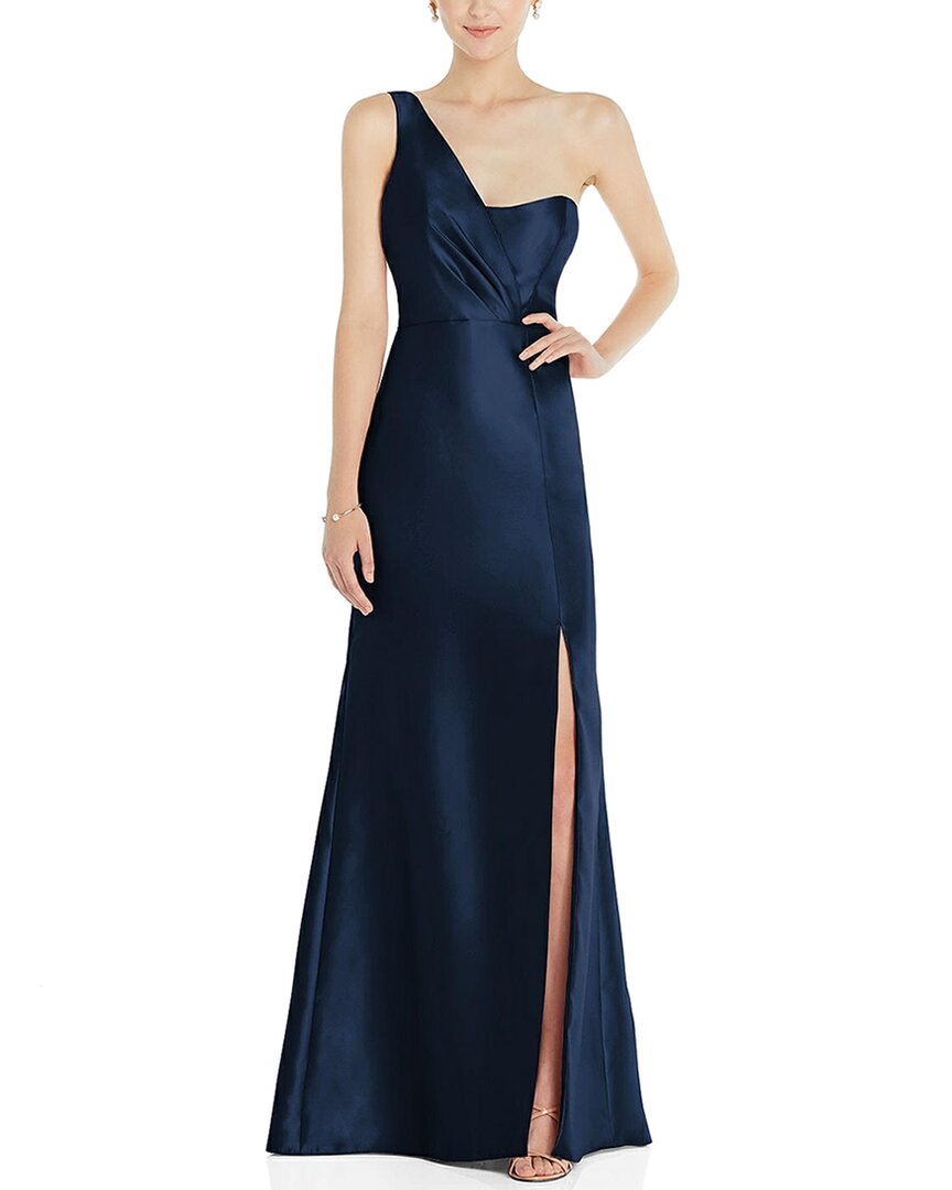 The Dessy Group Off-the-shoulder Satin Trumpet Gown In Blue