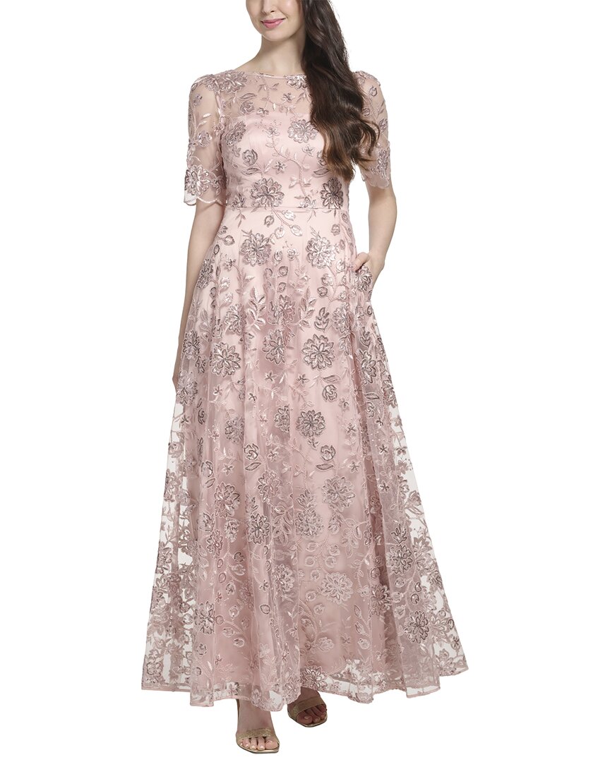 Eliza J Embroidered Mesh Gown In Pink