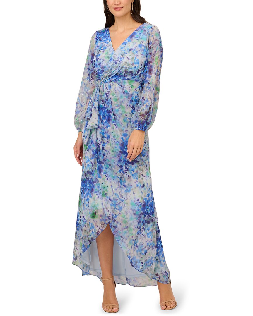 Adrianna Papell Long Printed Gown In Blue