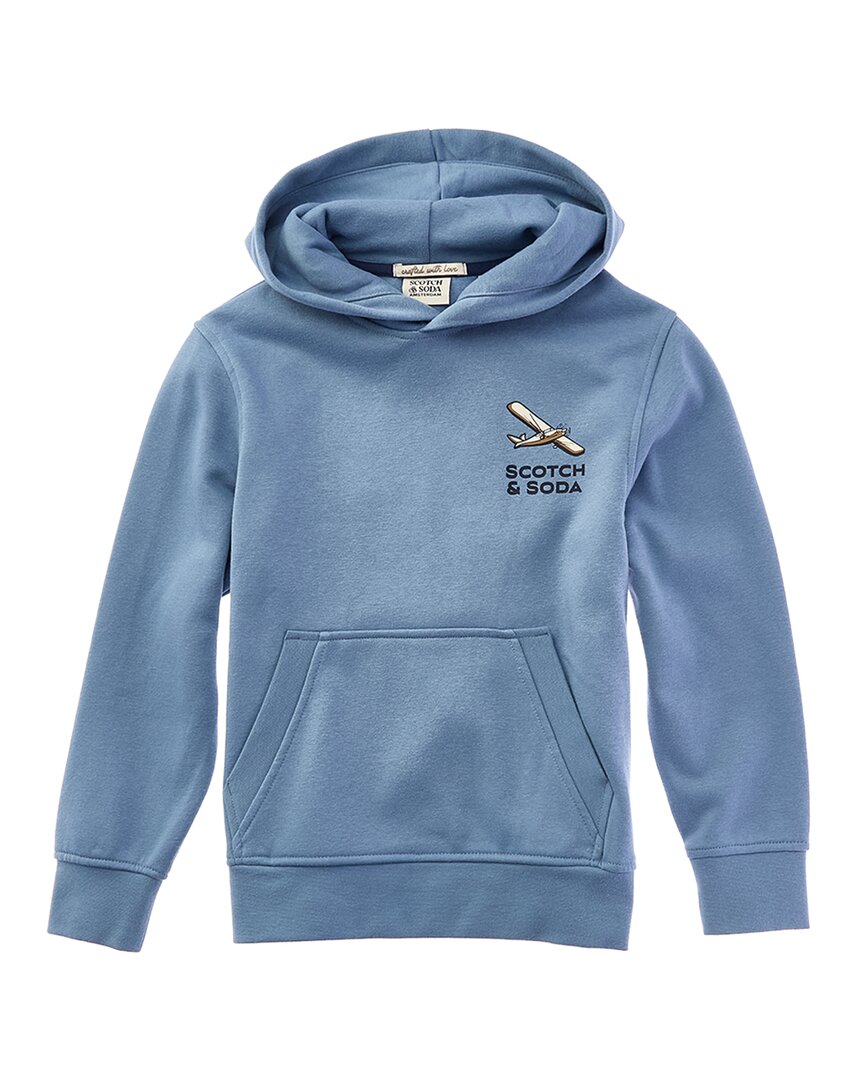 Scotch & Soda Graphic Fleece Pullover Hoodie In Blue