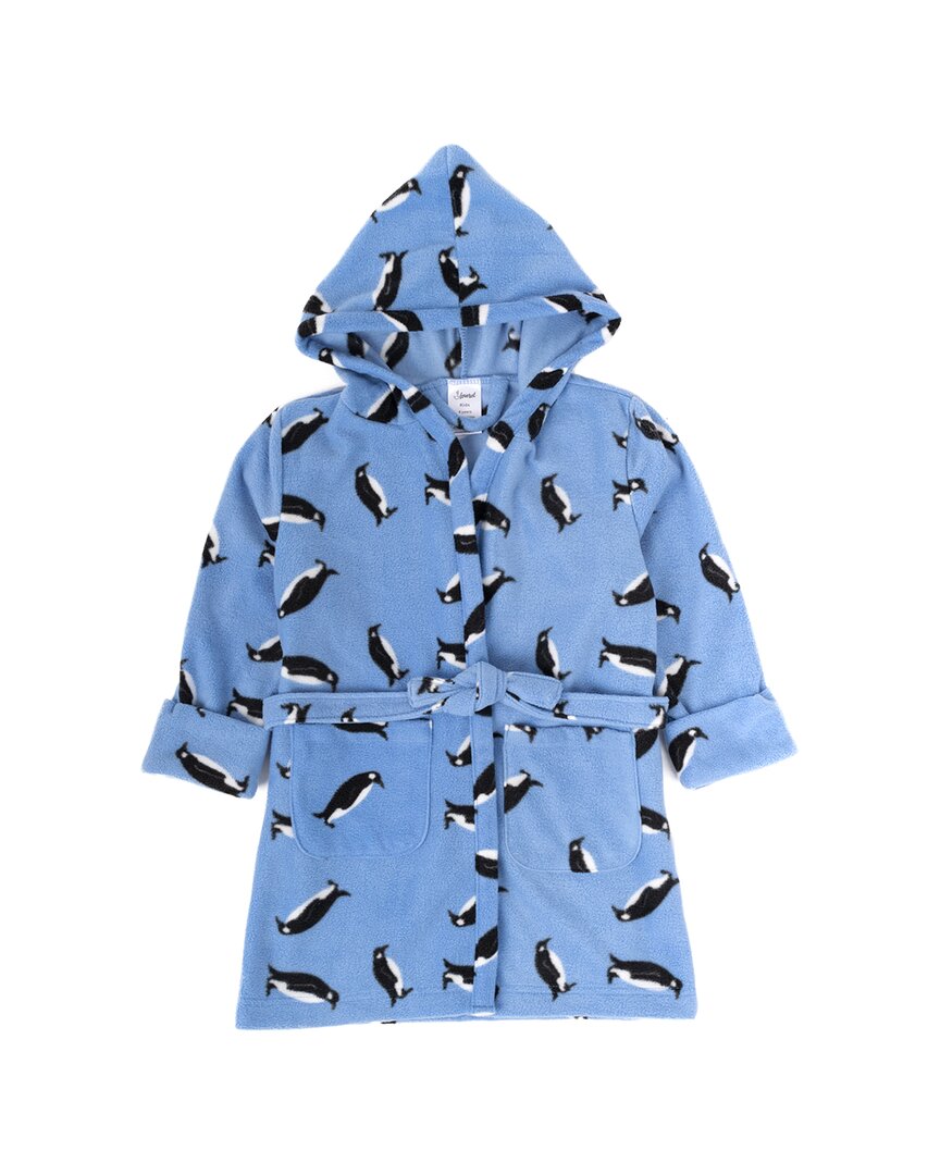 Leveret Fleece Hooded Robe In Blue