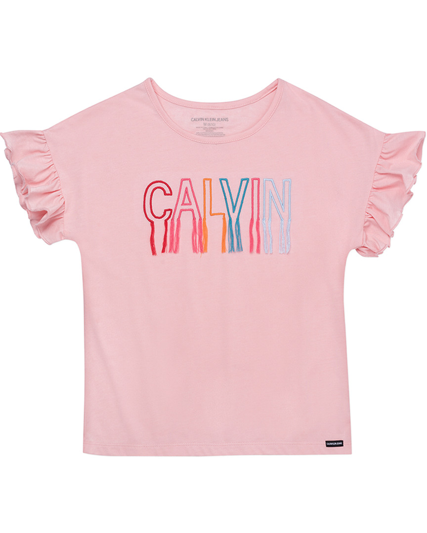Image of Calvin Klein Logo Ruffle T-Shirt