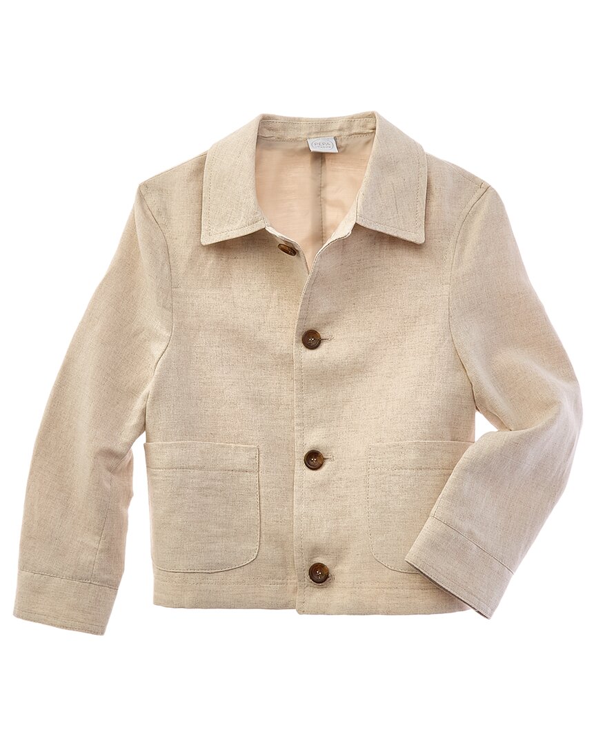 Pepa London Polo Collar Button Down Linen Jacket In Neutral