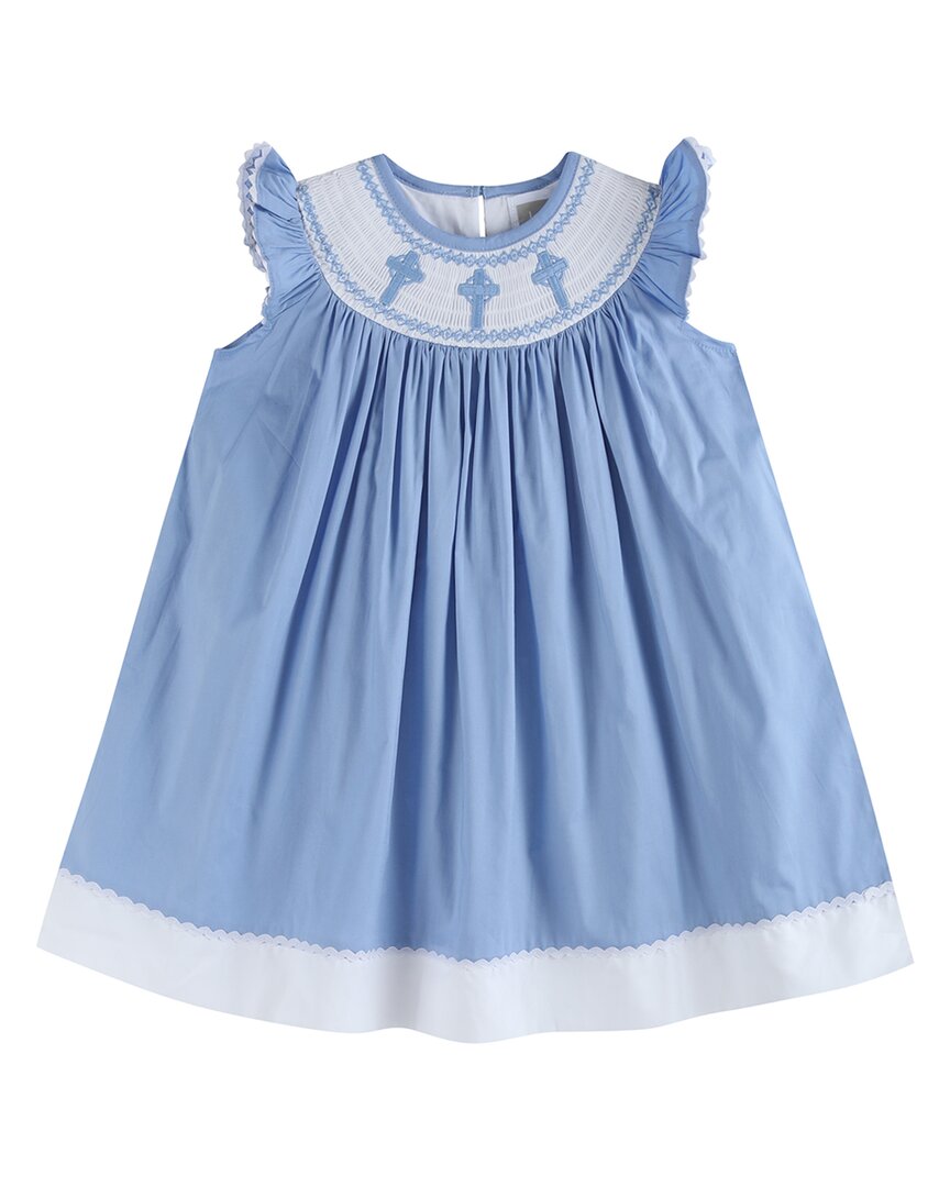 Lil Cactus Crosses Smocked Bishop Dress In Blue
