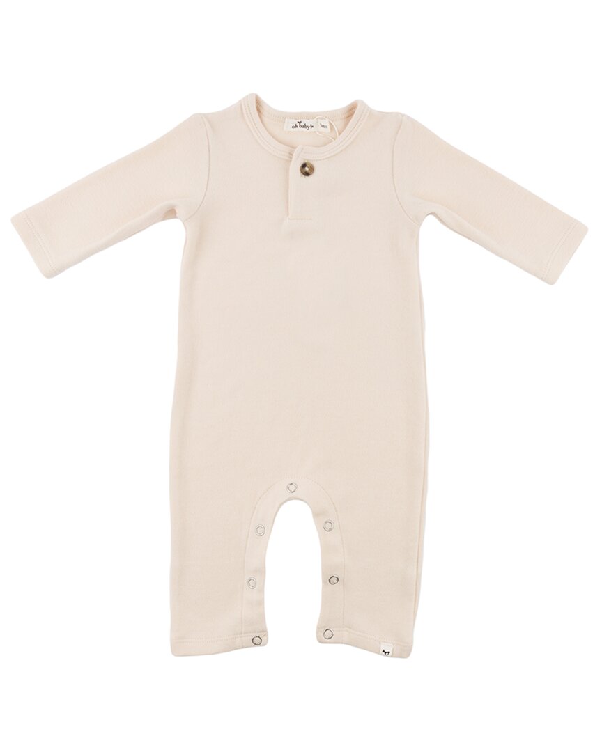 Oh Baby Mini Stripe One Button Long Romper In Neutral