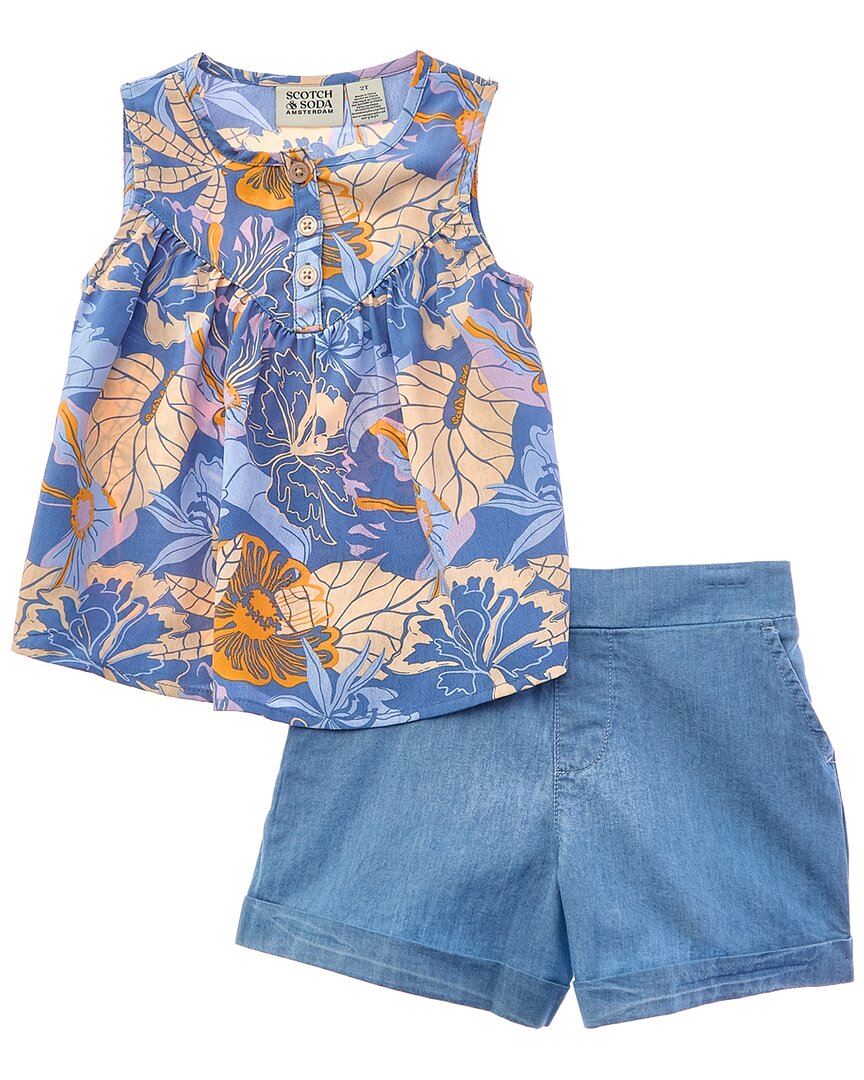 Scotch & Soda 2pc Top & Denim Short Set In Blue