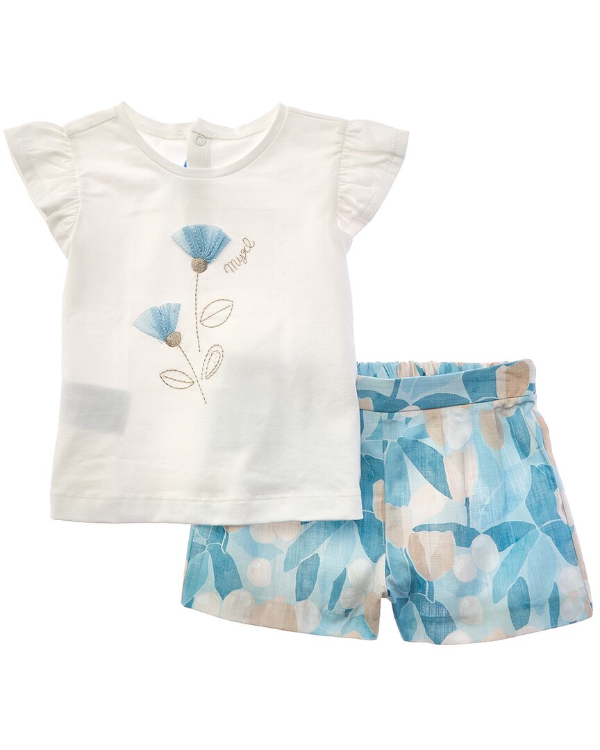 Mayoral 2pc Floral Short & Baby T-shirt Set In Blue