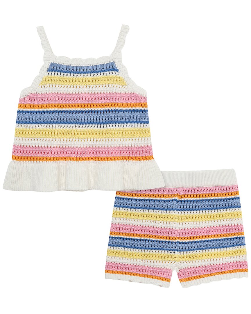 Little Me Fun Stripe Pointelle Knit Set In Multi