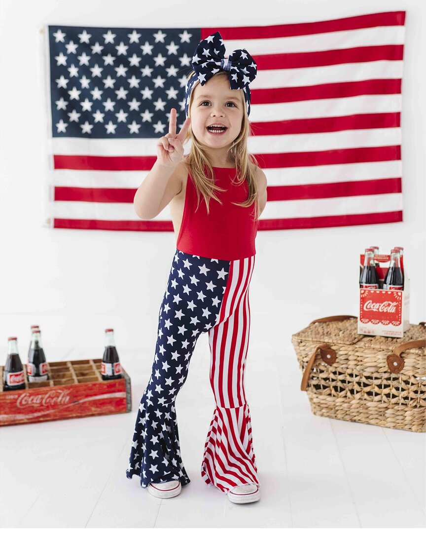 Bums & Roses Stars & Stripes Overall Backless Romper In Multi