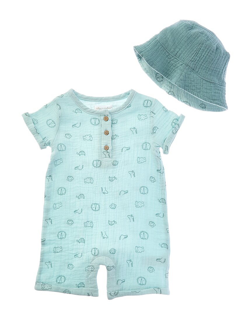 Adley & Hudson 2pc Romper & Hat Set In Blue