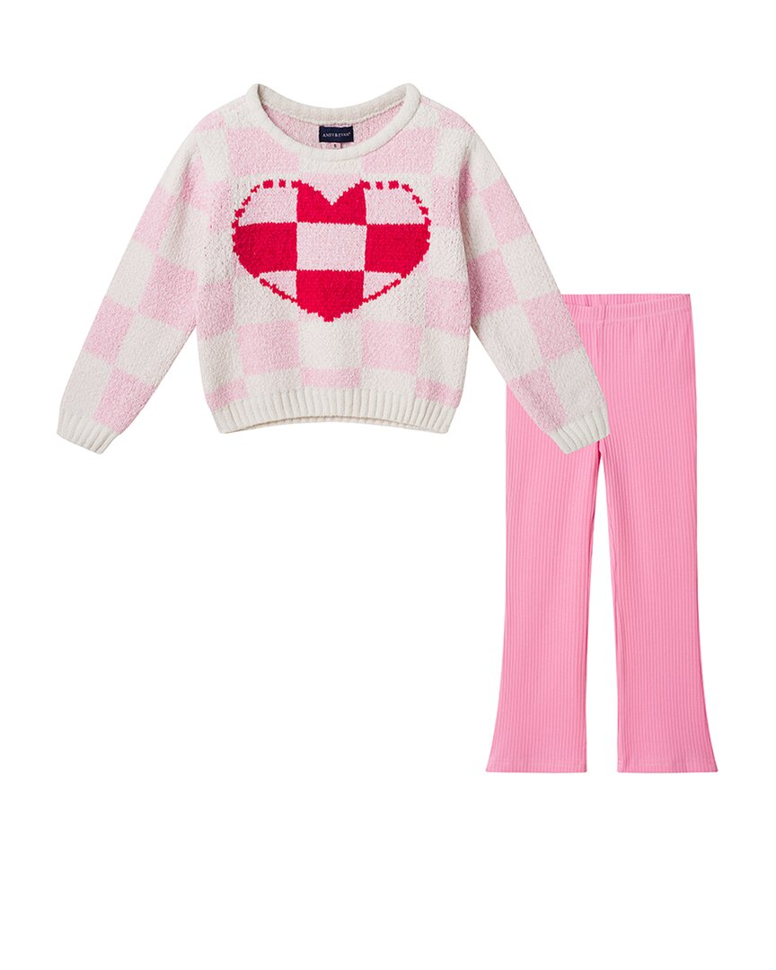 Andy & Evan Heart Checker Sweater & Rib Flare Legging Set In Multi