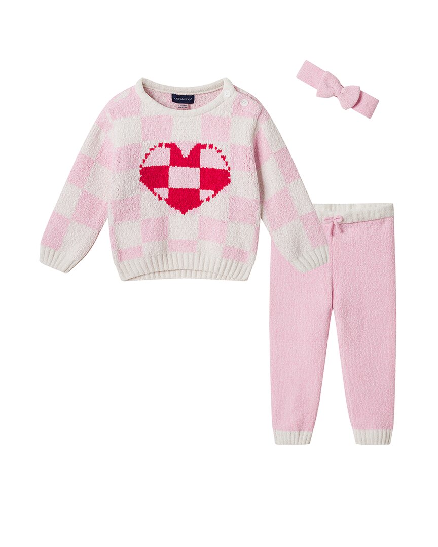 Andy & Evan Heart Checker Sweater & Pant Set In Pink