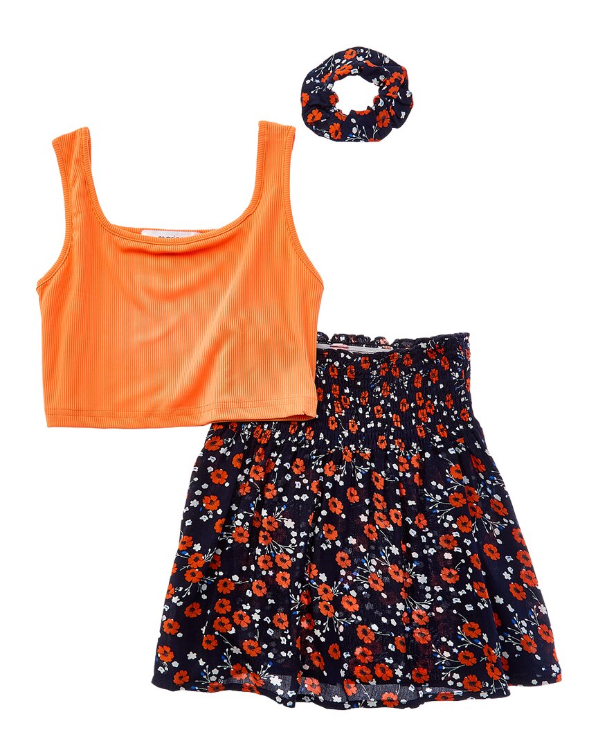 Marion 3pc Floral Skirt Set In Orange