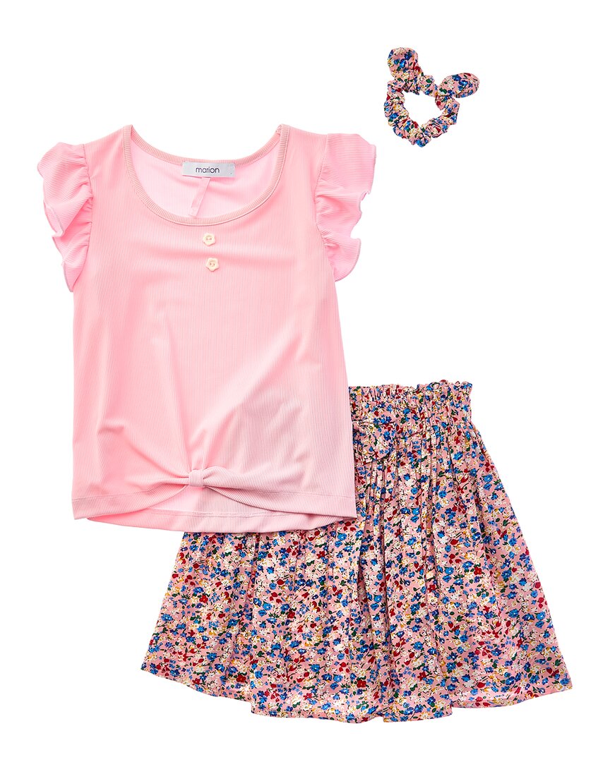 Marion 3pc Floral Top & Skirt Set In Pink
