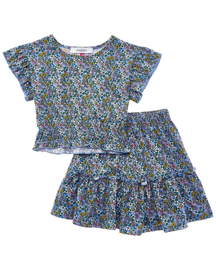 Marion 2pc Floral Top & Skirt Set In Blue