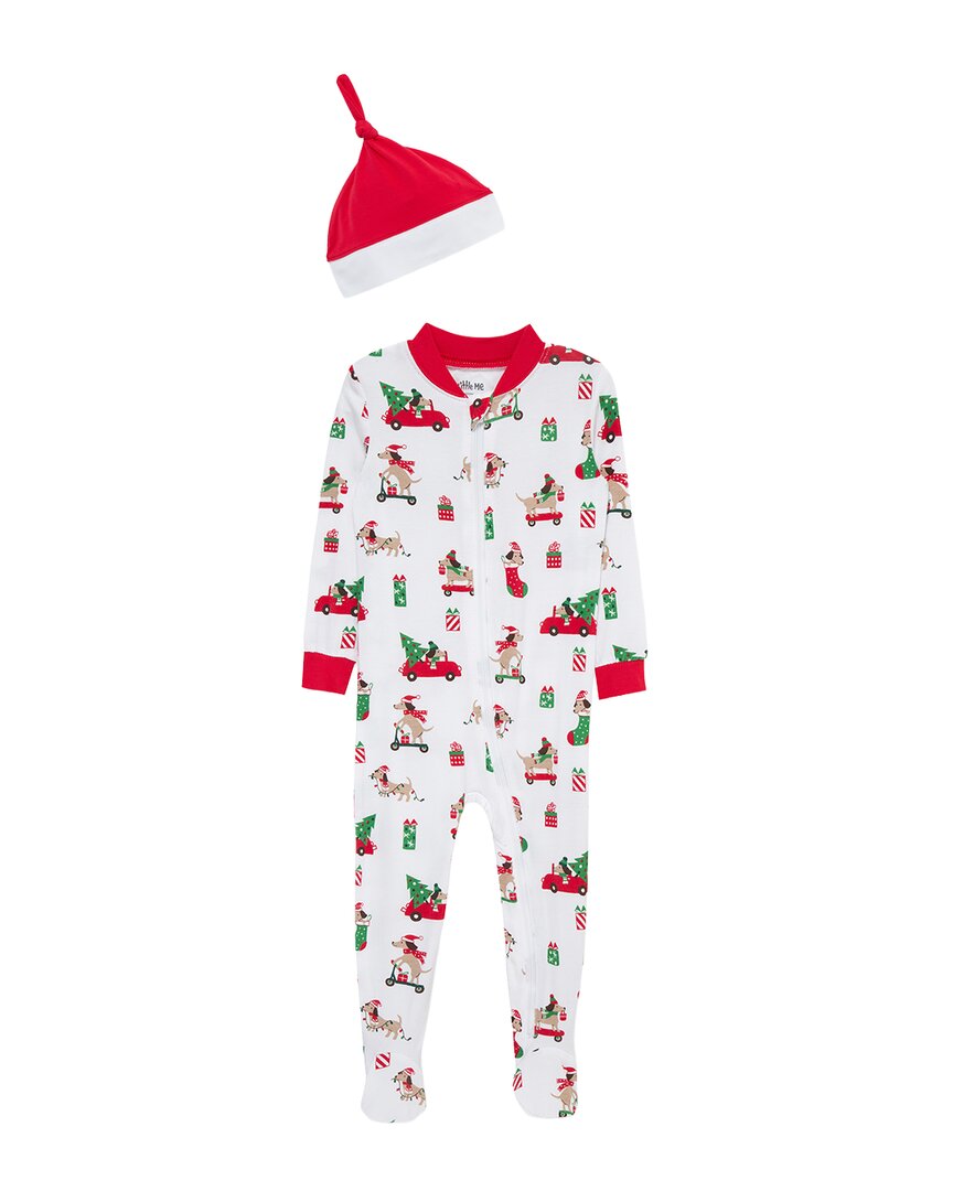 Little Me Puppy Zip Front Footie In White