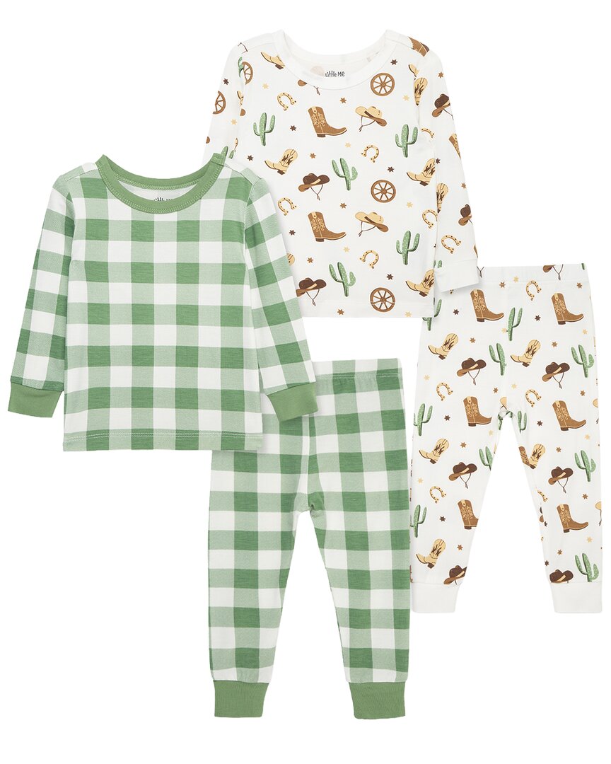 Little Me 4pc Cowboy Bamboo Pajama Set In Animal Print
