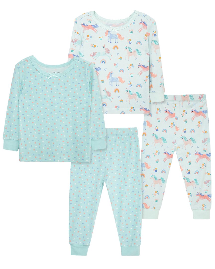 Little Me 4pc Unicorn Bamboo Pajama Set In Blue