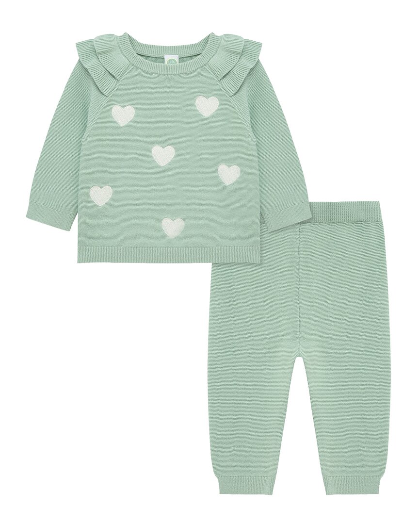 Little Me Heart Sweater Set In Green