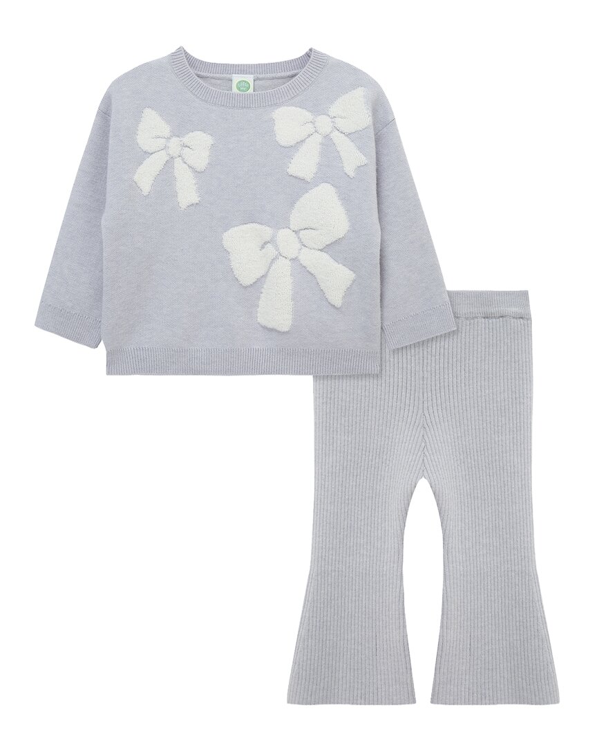 Little Me Bow Sweater Set In Grey