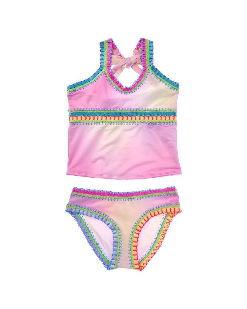Pq Swim Rainbow Embroidered 2pc Tankini Set In Pink