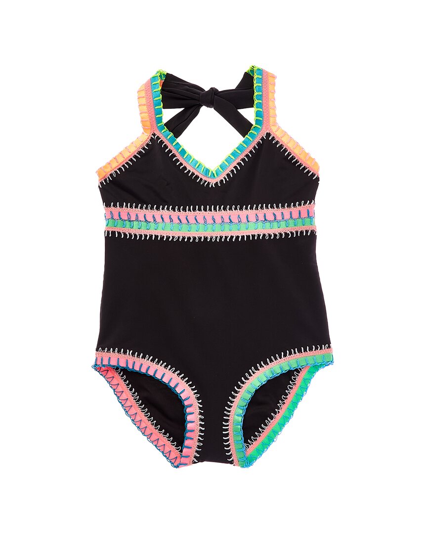 Pq Swim Rainbow Embroidered One-piece In Black