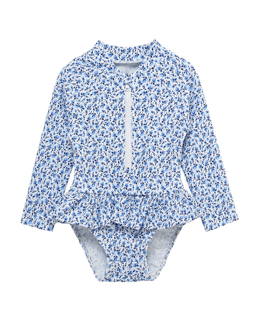 Little Me Blue Floral One-piece Rashguard