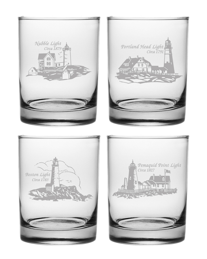 Susquehanna Glass Set Of 4 New England Lighthouse Collection Rocks Glasses